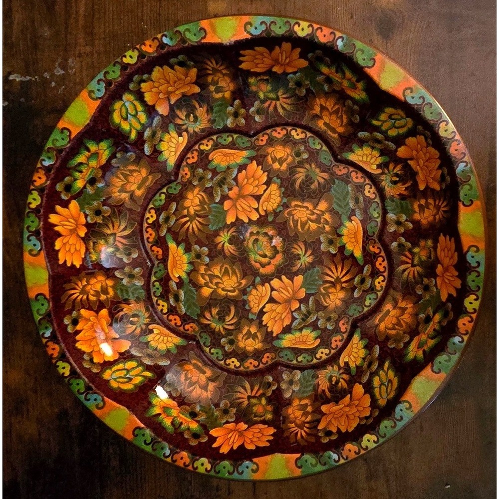 Vintage 1971 Daher Fall Floral Autumn Decortaed Tin Bowl Scalloped Edge England